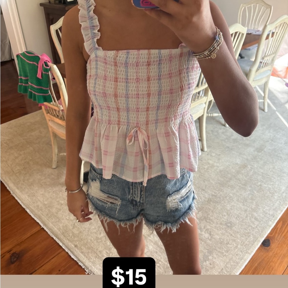 Pink Plaid Ruffle Top